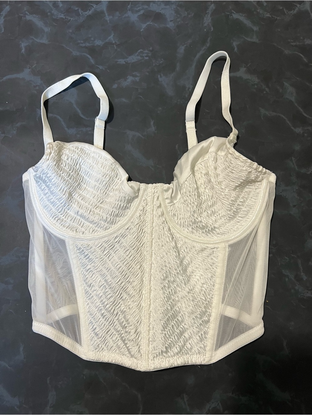 Corset White Off White Adjustable Straps XS Mesh Underwire Cups Bustier